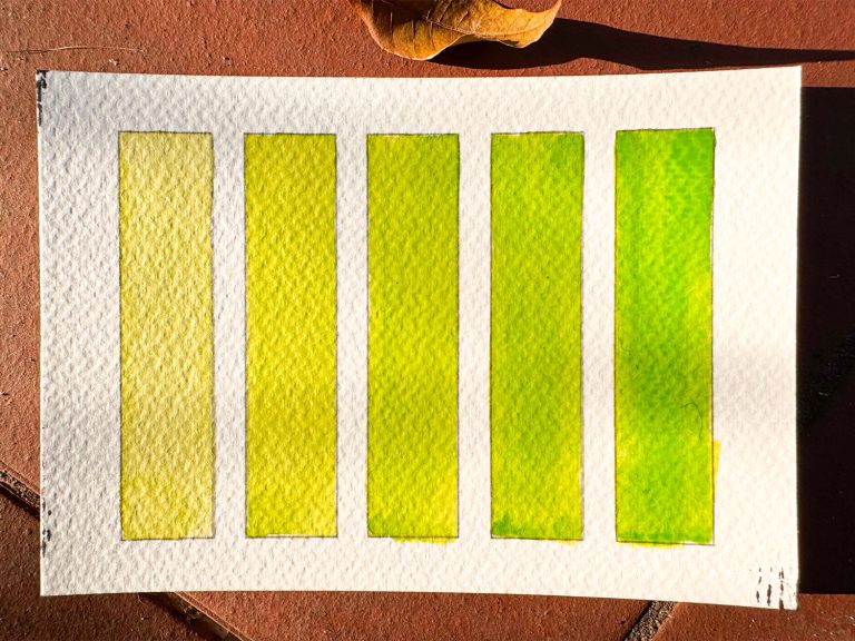 Watercolor glazing for beginners: a five-square value ladder built from thin transparent layers